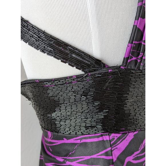 Flirt Maggie Sottero Prom Dress Beaded Floral Formal Sexy Purple Black Size 2 - Picture 7 of 13